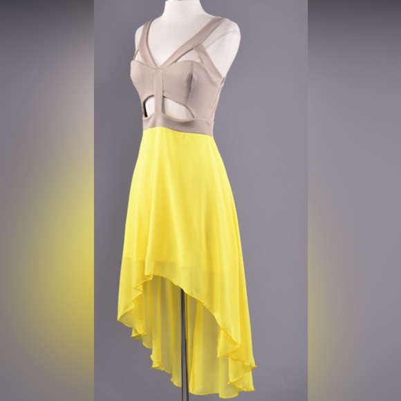 Elegant Yellow and Tan Women's Dress - Picture 5 of 6